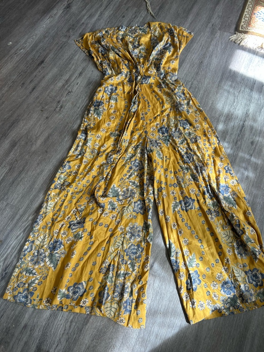 Free People Mustard Yellow Floral Wide-Leg Jumpsuit - Picture 10 of 10